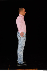 Whole Body Man White Shirt Jeans Slim Standing Studio photo references